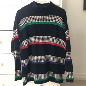 Vintage houndstooth striped chunky sweater